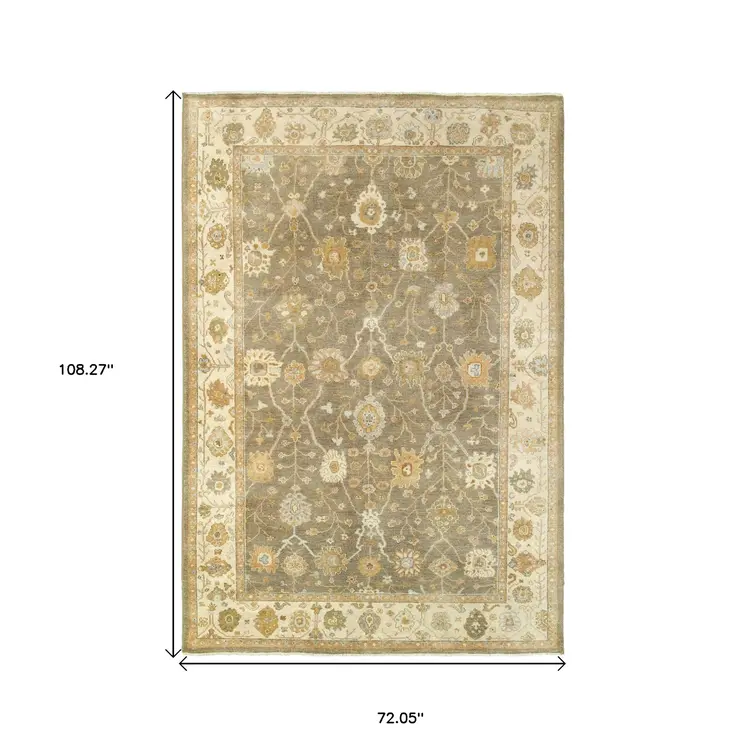 6' X 9' Brown And Beige Wool Oriental Hand Knotted Area Rug
