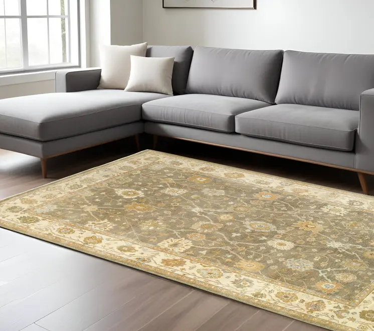 6' X 9' Brown And Beige Wool Oriental Hand Knotted Area Rug