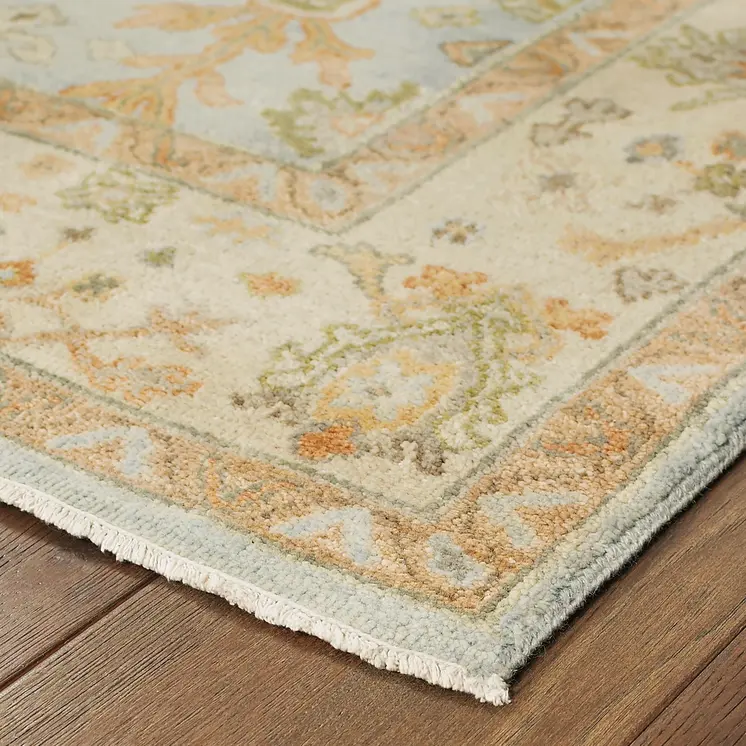 6' X 9' Blue And Sand Wool Oriental Hand Knotted Area Rug