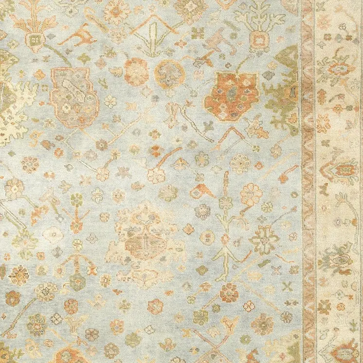 6' X 9' Blue And Sand Wool Oriental Hand Knotted Area Rug