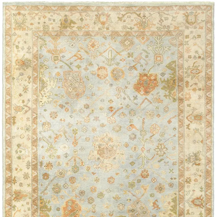 6' X 9' Blue And Sand Wool Oriental Hand Knotted Area Rug