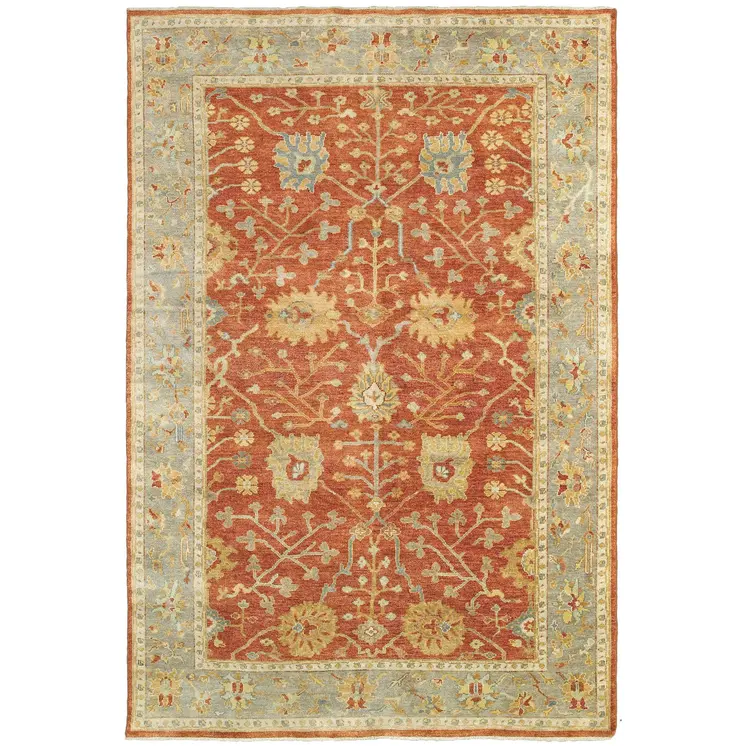 6' X 9' Red And Gray Wool Oriental Hand Knotted Area Rug