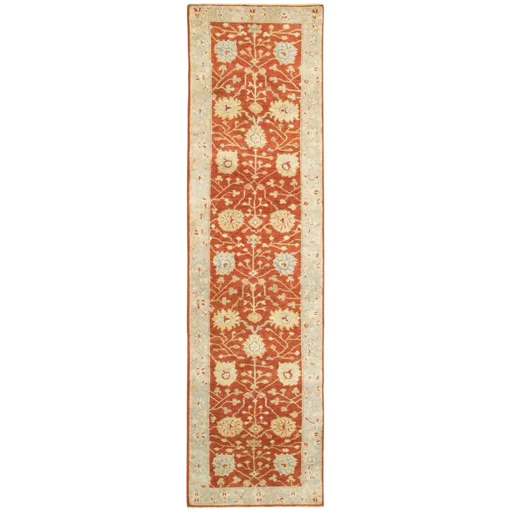 10' Red And Gray Wool Oriental Hand Knotted Runner Rug