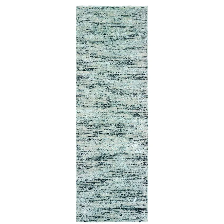 8' Blue And Teal Hand Tufted Runner Rug