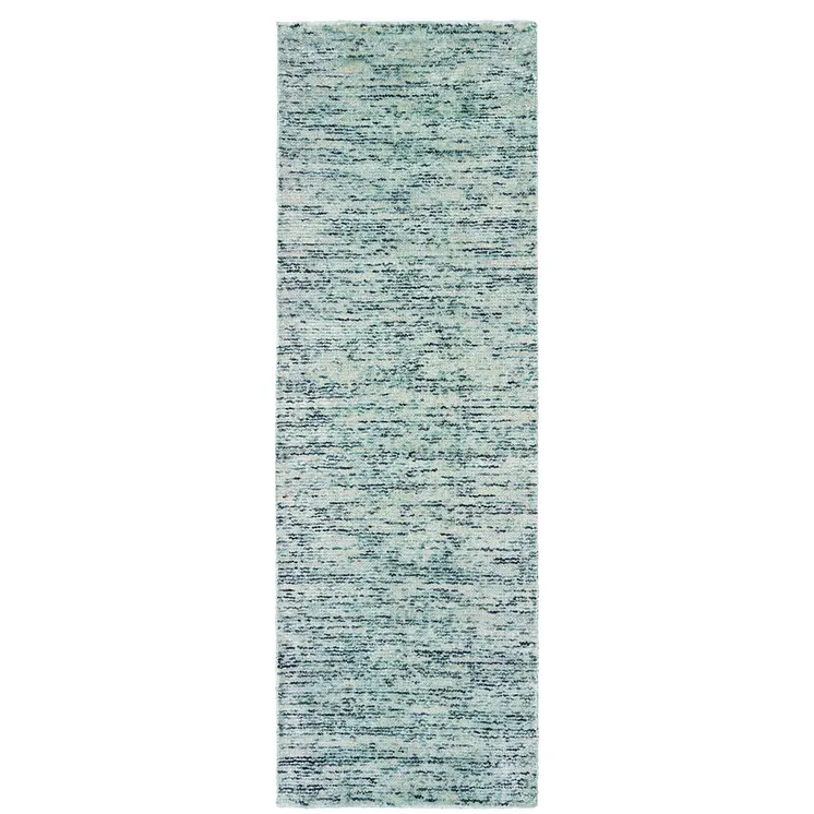 8' Blue And Teal Hand Tufted Runner Rug