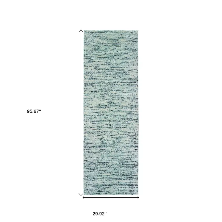 8' Blue And Teal Hand Tufted Runner Rug
