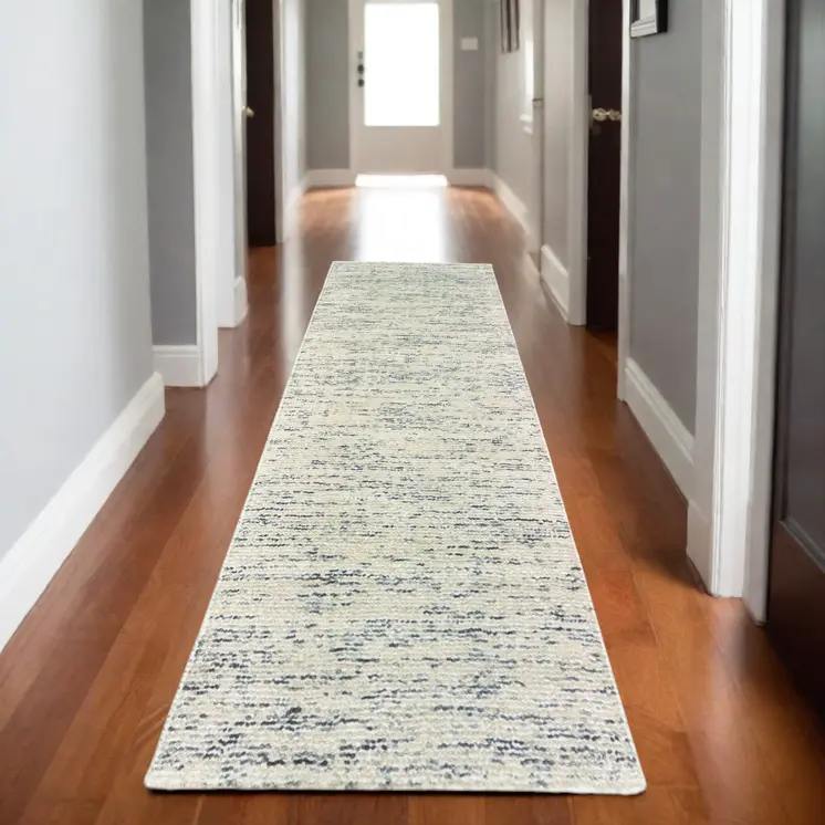 8' Ivory And Stone Hand Tufted Runner Rug