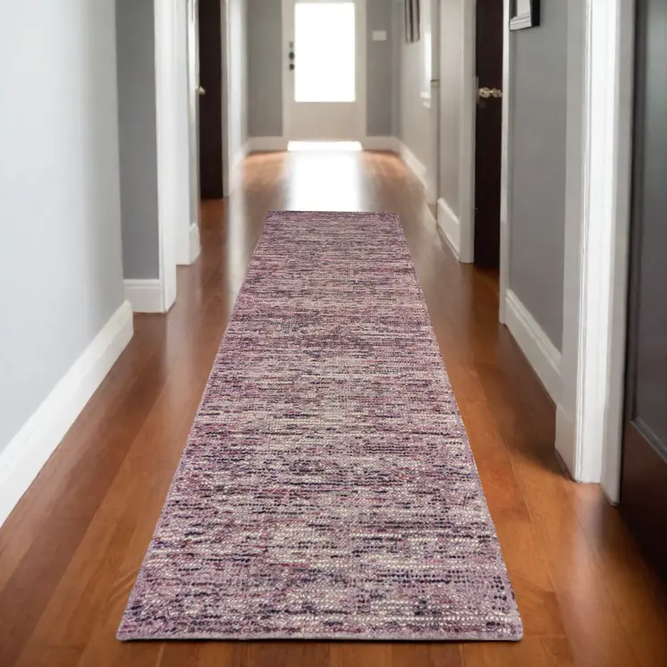 8' Purple And Pink Hand Tufted Runner Rug