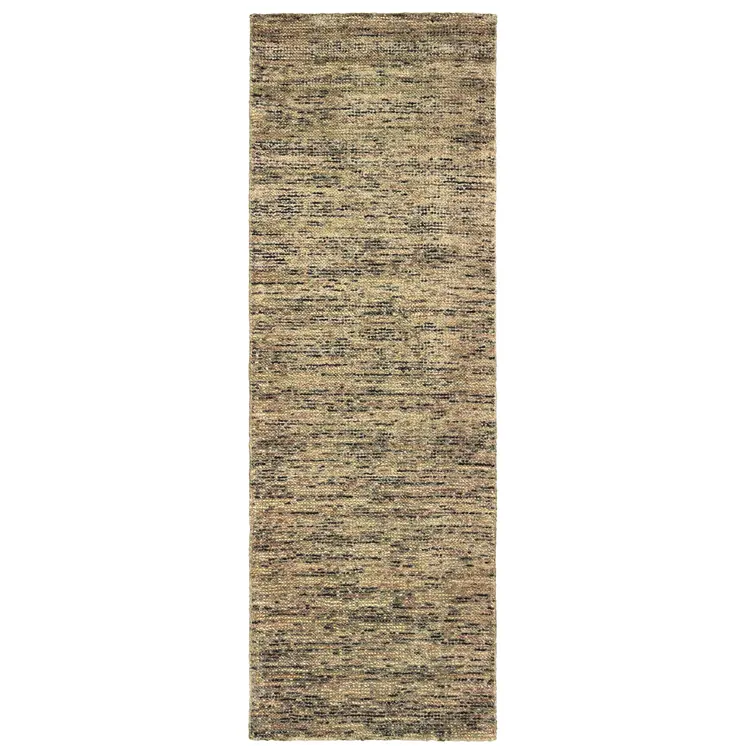 8' Gold And Green Hand Tufted Runner Rug