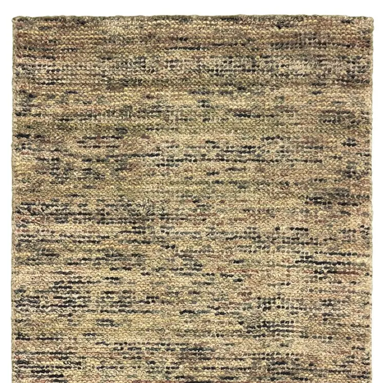 8' Gold And Green Hand Tufted Runner Rug