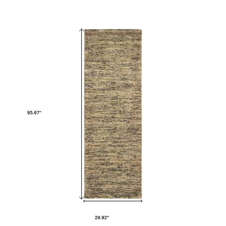 8' Gold And Green Hand Tufted Runner Rug