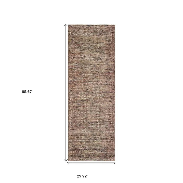 8' Taupe And Pink Hand Tufted Runner Rug