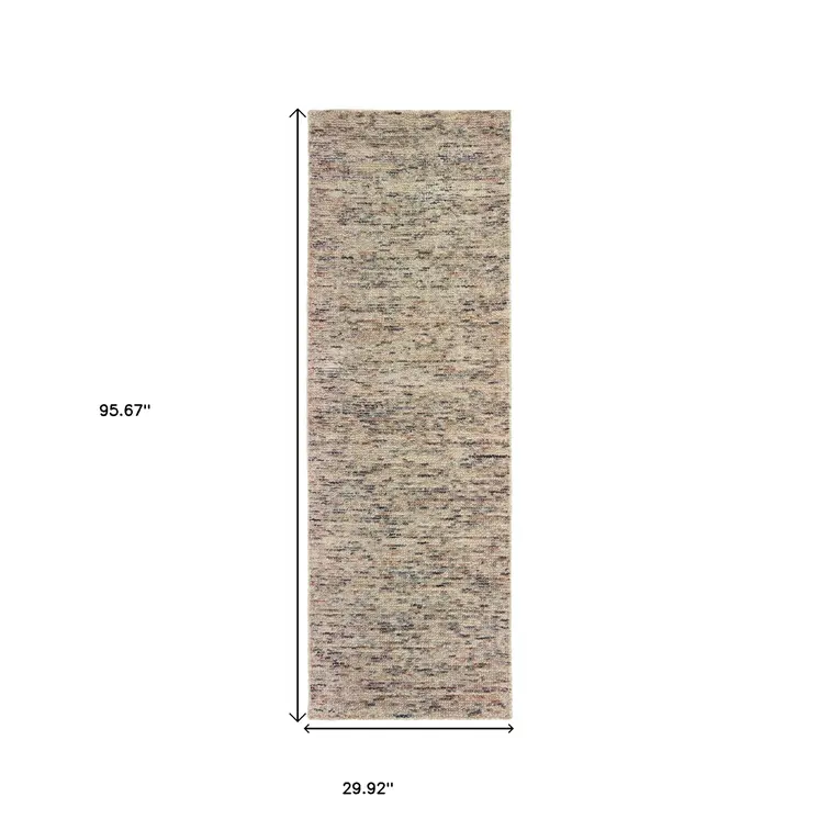 8' Ivory And Sand Hand Tufted Runner Rug