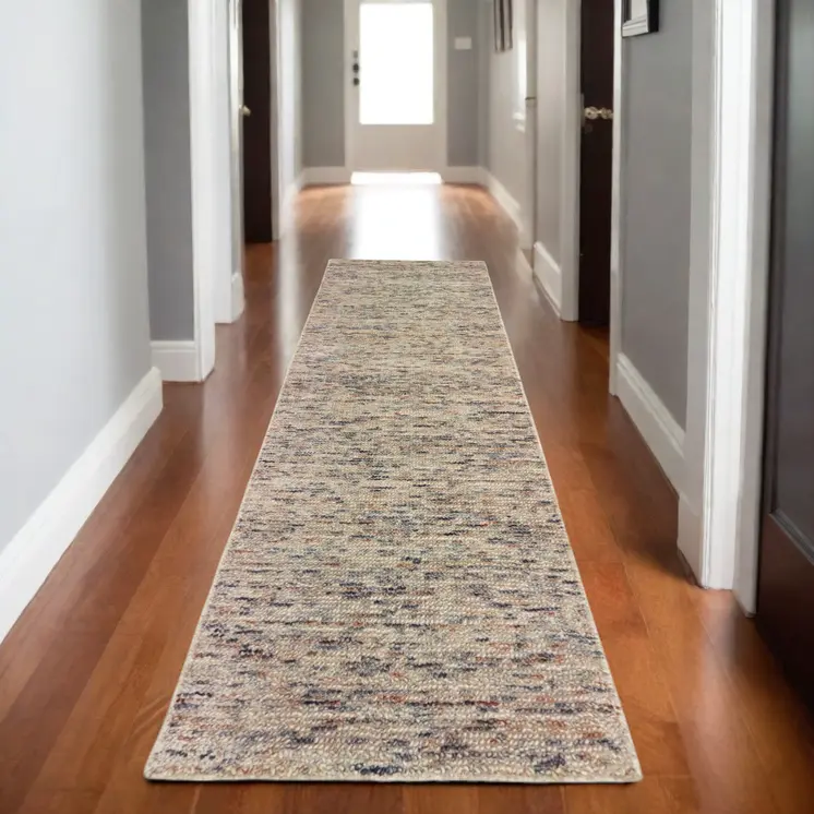 8' Ivory And Sand Hand Tufted Runner Rug