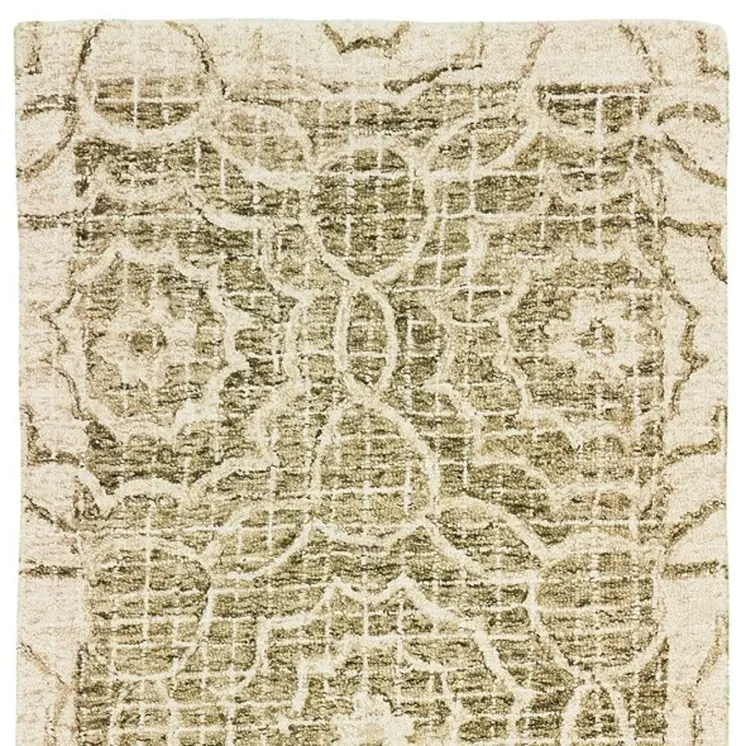 8' Green And Ivory Wool Geometric Hand Tufted Runner Rug