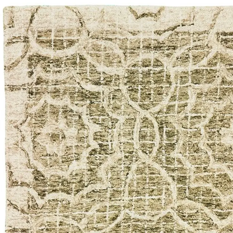 8' Green And Ivory Wool Geometric Hand Tufted Runner Rug