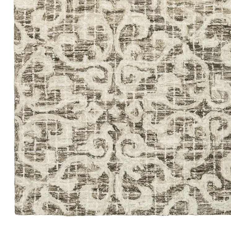 8' Brown And Ivory Wool Floral Hand Tufted Runner Rug