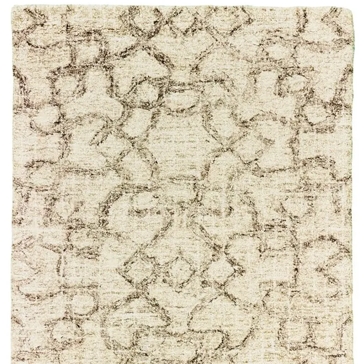 8' Tan And Ivory Wool Geometric Hand Tufted Runner Rug