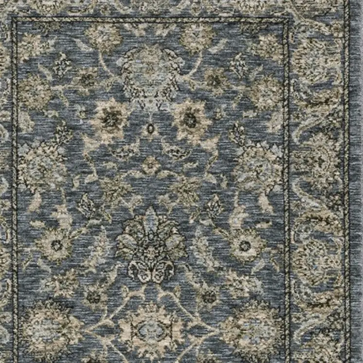 8' Blue And Beige Oriental Runner Rug With Fringe