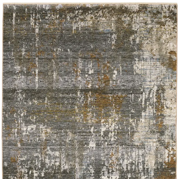 7' X 10' Gray And Gold Abstract Area Rug With Fringe