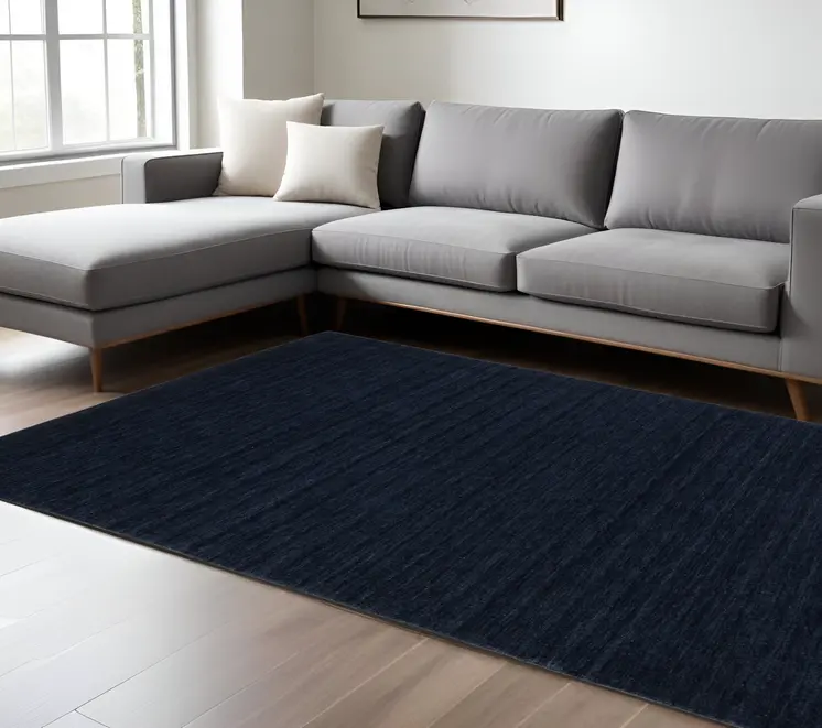 6' X 9' Navy Blue Wool Hand Tufted Area Rug