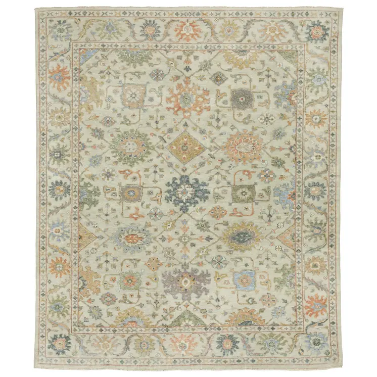 6' X 9' Beige And Green Wool Oriental Hand Knotted Area Rug With Fringe