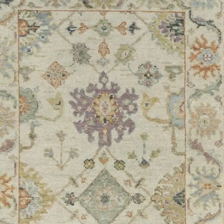 10' Beige And Green Wool Oriental Hand Knotted Runner Rug With Fringe