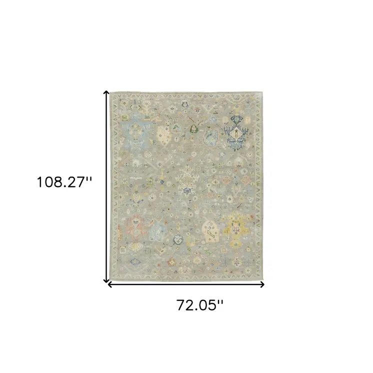 6' X 9' Gray Yellow And Green Wool Oriental Hand Knotted Area Rug With Fringe
