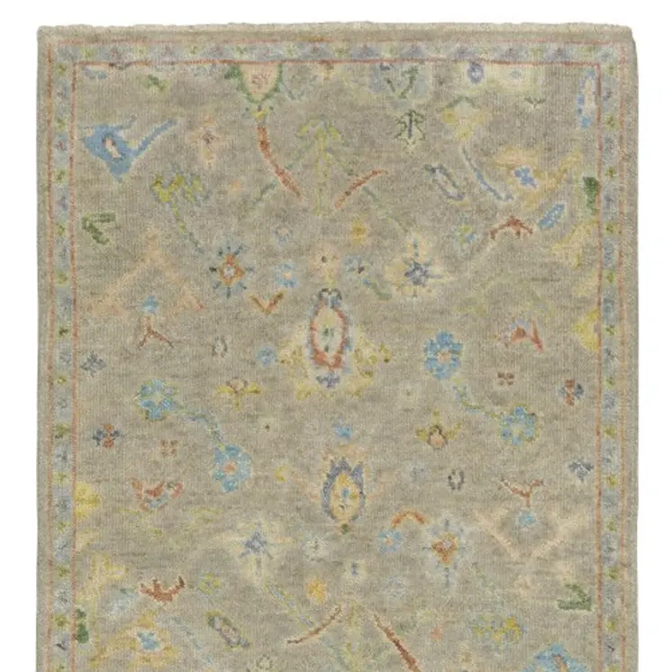 10' Gray Yellow And Green Wool Oriental Hand Knotted Runner Rug With Fringe