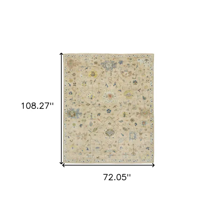 6' X 9' Gray Yellow And Green Wool Oriental Hand Knotted Area Rug With Fringe