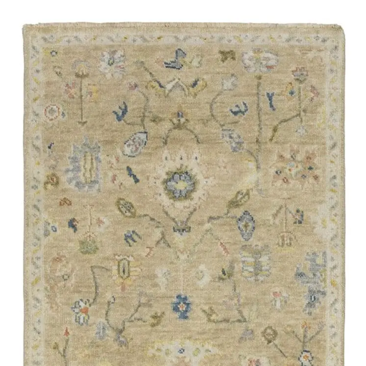 10' Beige Blue And Ivory Wool Oriental Hand Knotted Runner Rug With Fringe