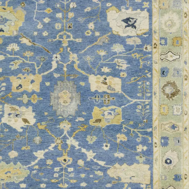 6' X 9' Blue And Green Wool Oriental Hand Knotted Area Rug With Fringe