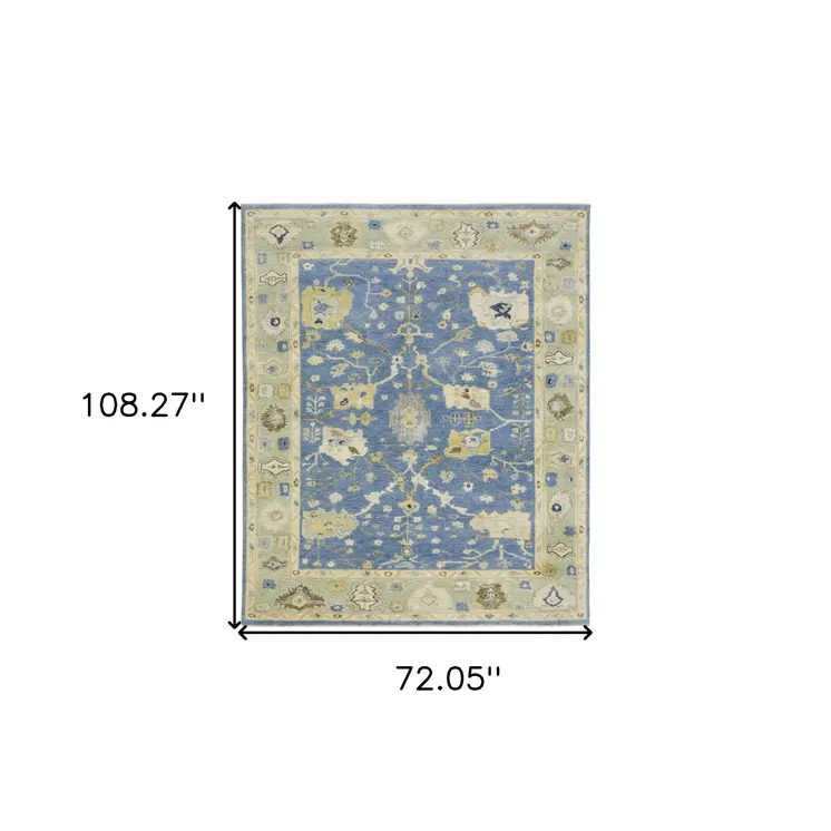 6' X 9' Blue And Green Wool Oriental Hand Knotted Area Rug With Fringe