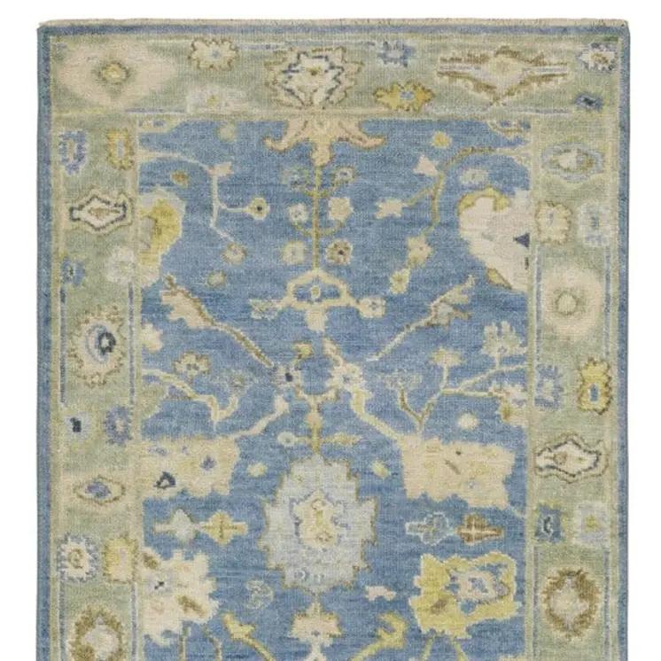 10' Blue And Green Wool Oriental Hand Knotted Runner Rug With Fringe