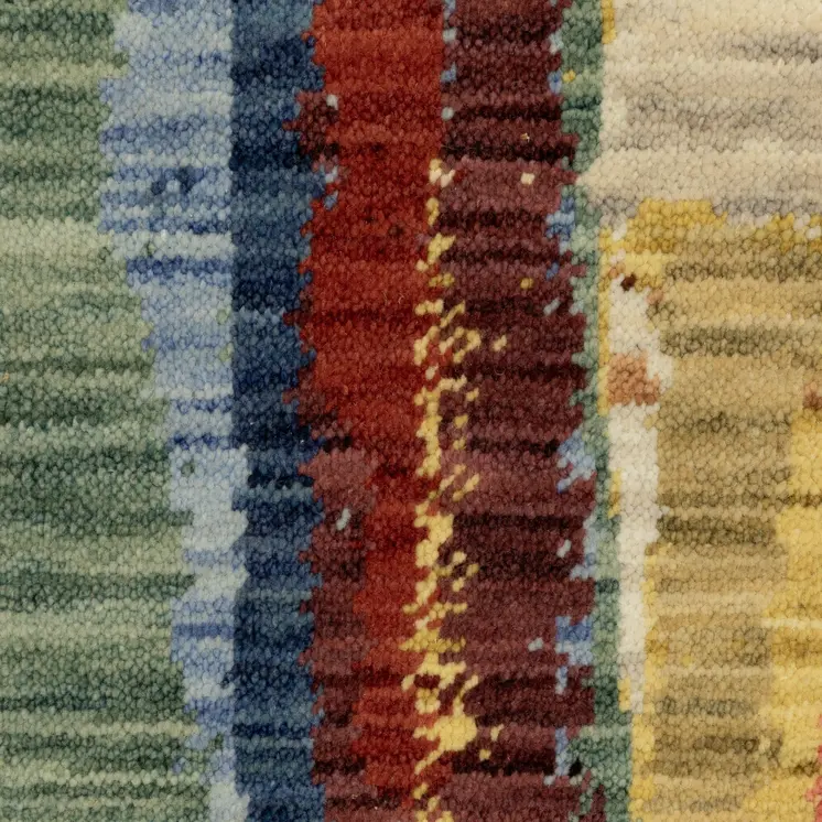 12' Pink Yellow And Dark Blue Abstract Runner Rug With Fringe