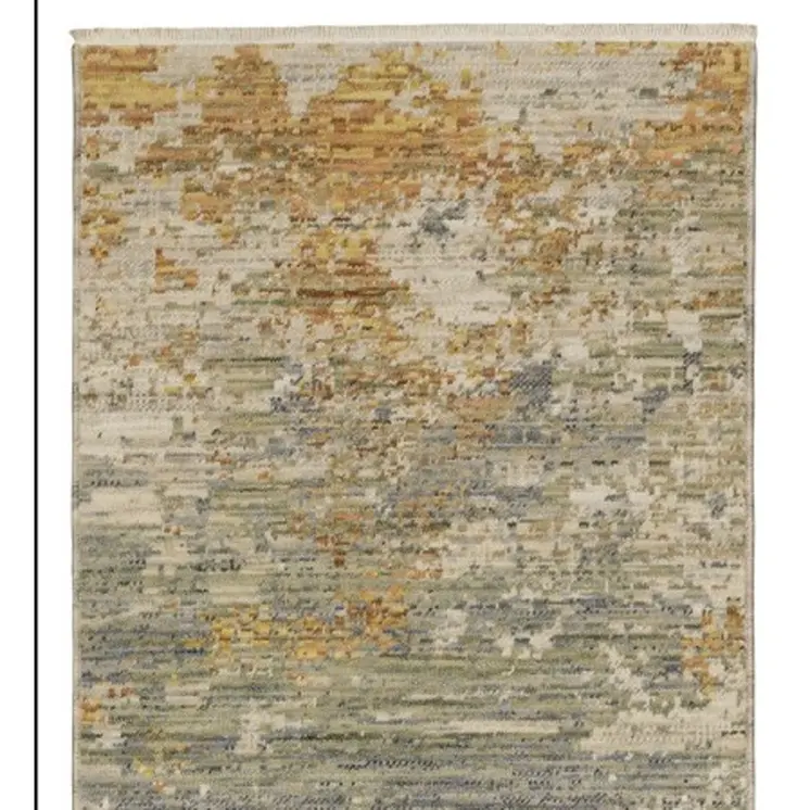 12' Beige And Gold Abstract Runner Rug With Fringe