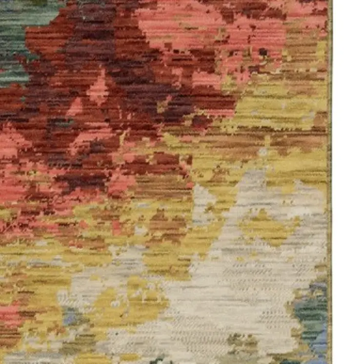 12' Beige Salmon And Yellow Abstract Runner Rug With Fringe