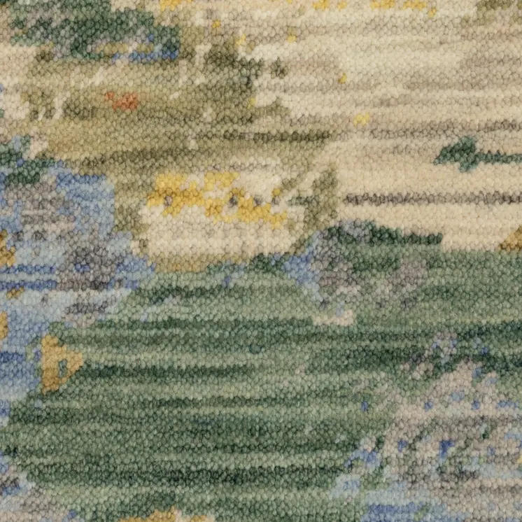 7' X 10' Beige Salmon And Yellow Abstract Area Rug With Fringe