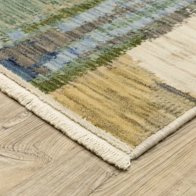12' Blue And Green Abstract Runner Rug With Fringe