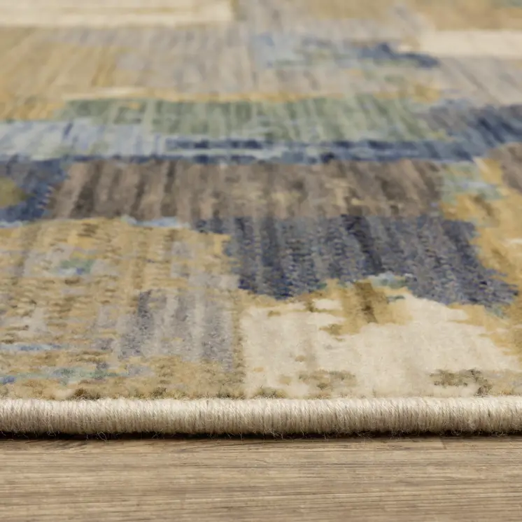 12' Blue And Green Abstract Runner Rug With Fringe