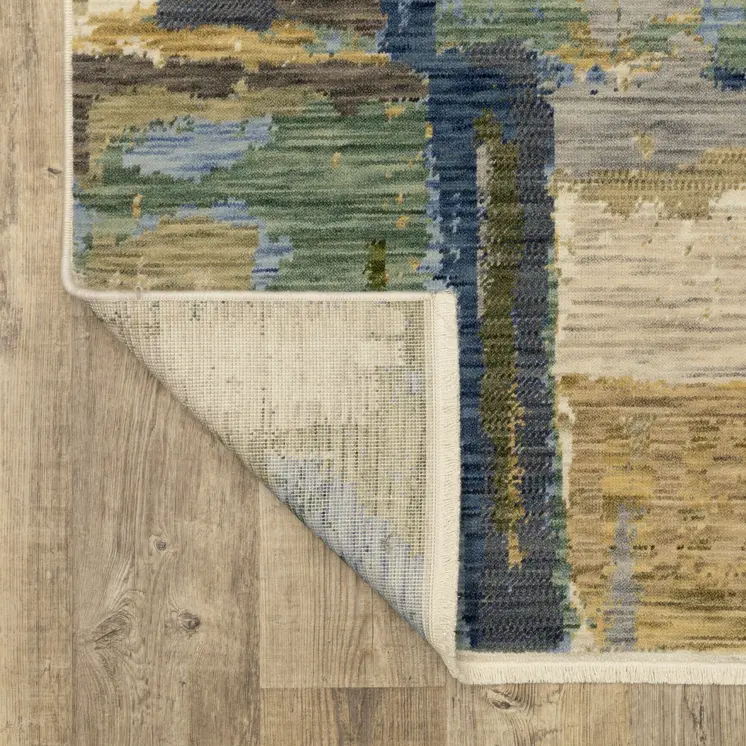 12' Blue And Green Abstract Runner Rug With Fringe