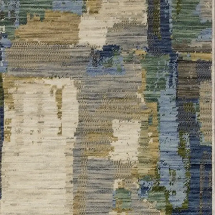 12' Blue And Green Abstract Runner Rug With Fringe