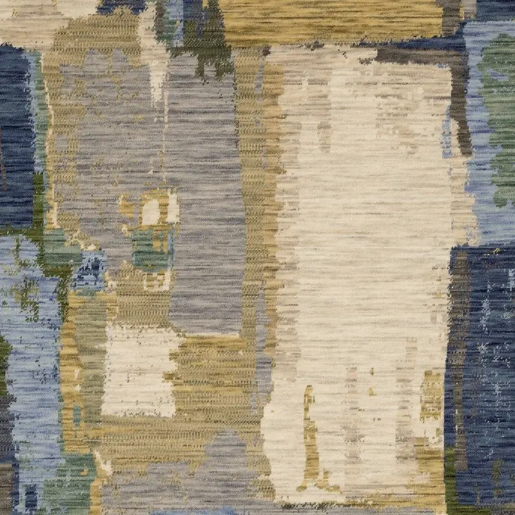 7' X 10' Blue And Green Abstract Area Rug With Fringe