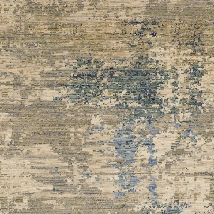 7' X 10' Beige And Blue Abstract Area Rug With Fringe