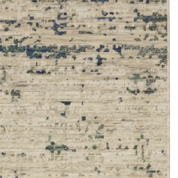 12' Beige And Green Abstract Runner Rug With Fringe
