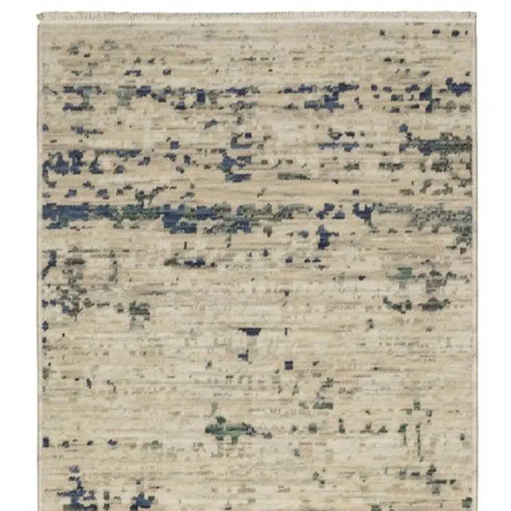 12' Beige And Green Abstract Runner Rug With Fringe