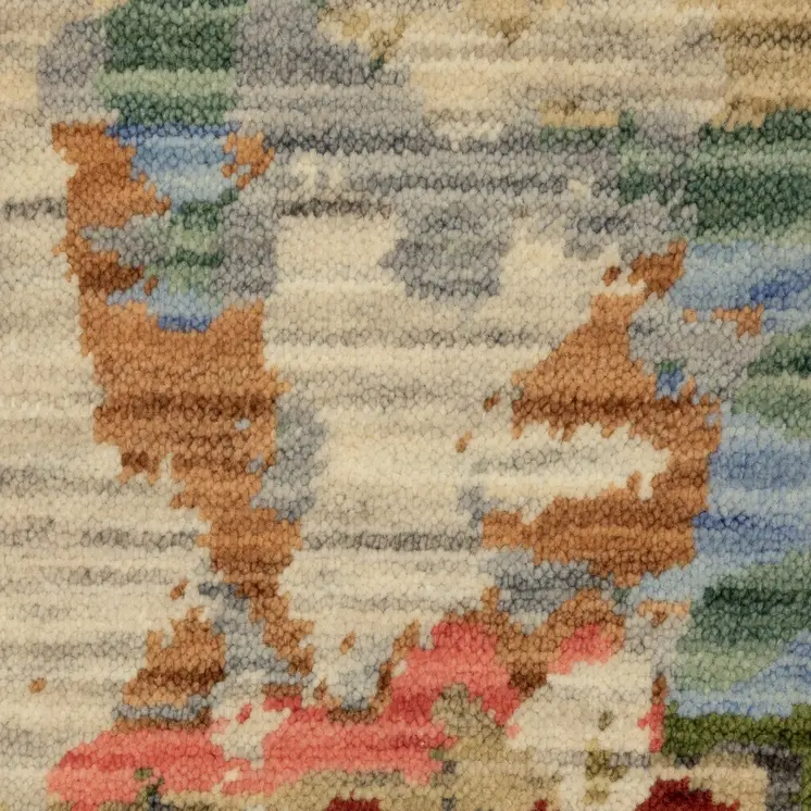 12' Beige Pink And Yellow Abstract Runner Rug With Fringe