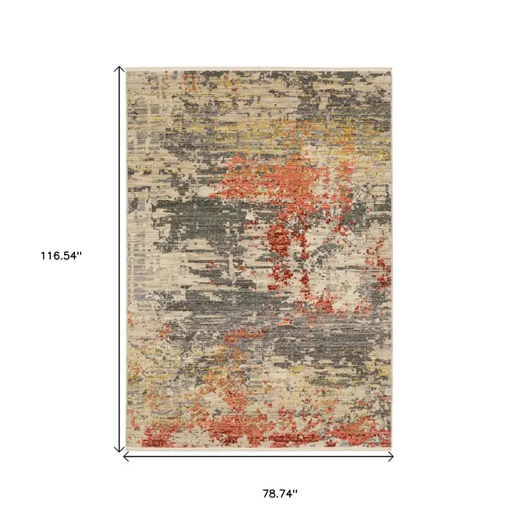 7' X 10' Beige And Pink Abstract Area Rug With Fringe