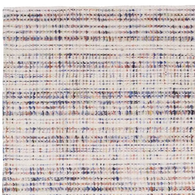 8' Ivory Blue And Yellow Striped Hand Tufted Runner Rug