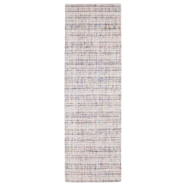 8' Ivory Blue And Yellow Striped Hand Tufted Runner Rug